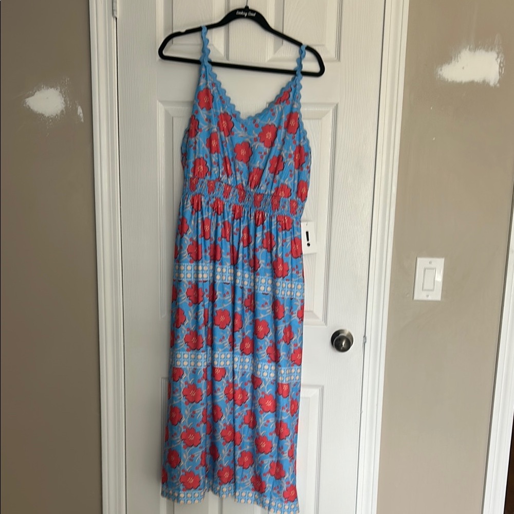 Blue and Red Floral Maxi Dress
